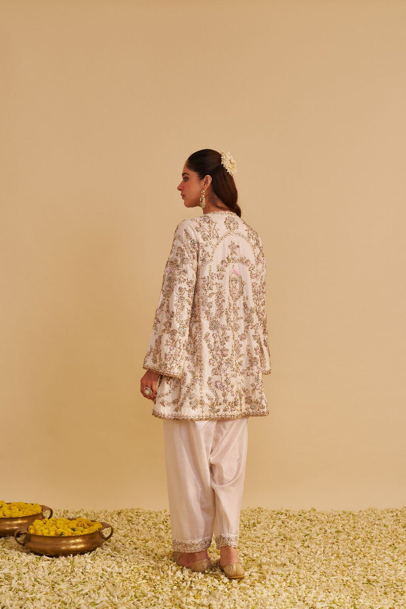 Alira - Dabka Zardozi Embroidered Daisy Ivory Kurta & Salwar with Dupatta silk by SHEETAL BATRA in ivory color for women Worldwide
