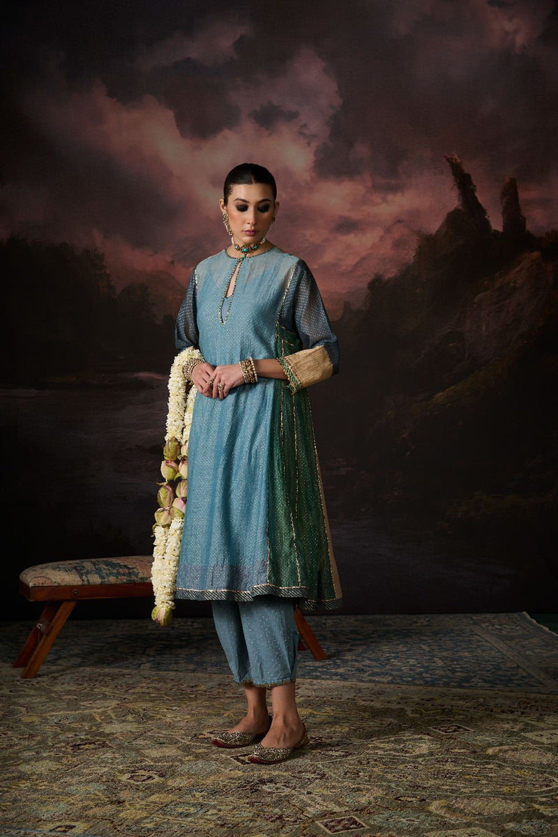 ALIYA PANT 100% cotton by SWATTI KAPOOR in blue color for women Worldwide
