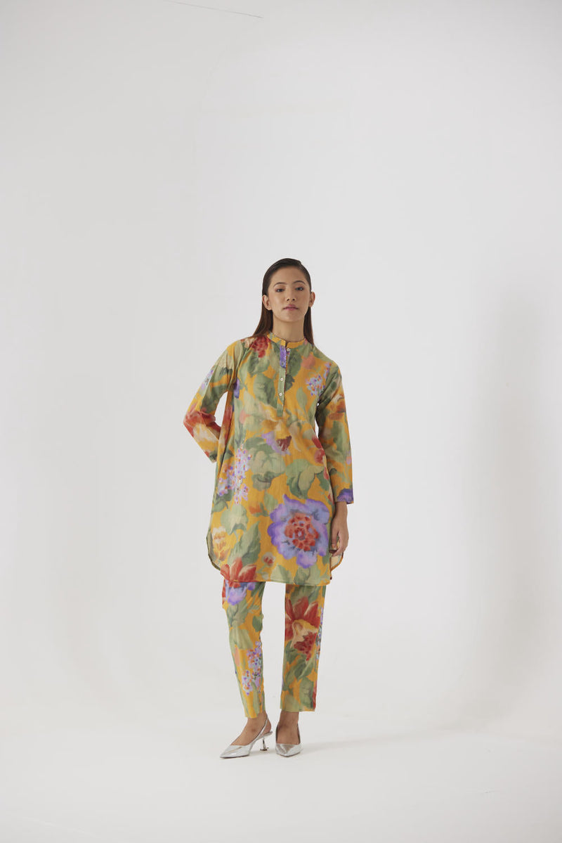 ALLORA YELLOW SHORT KURTA SET cotton by Yam in yellow color for women Worldwide