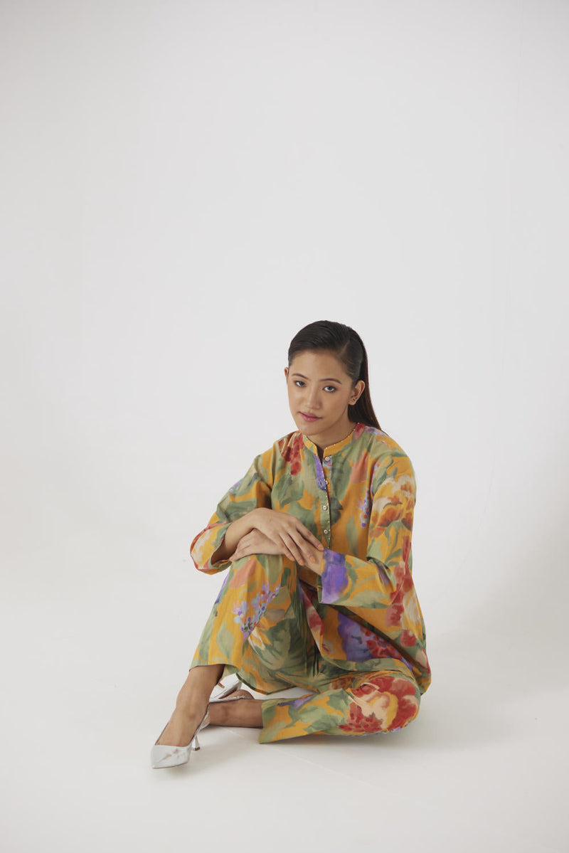 ALLORA YELLOW SHORT KURTA SET cotton by Yam in yellow color for women Worldwide
