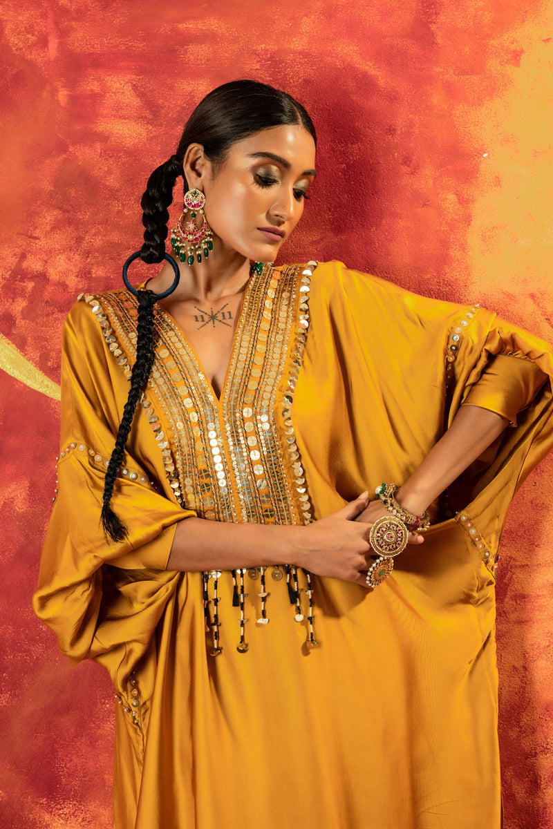 Mahi Mustard AntiFit Kurta with Pant satin by PRAHNAAYA in yellow color for women Worldwide