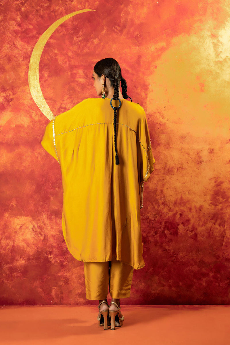 Mahi Mustard AntiFit Kurta with Pant satin by PRAHNAAYA in yellow color for women Worldwide