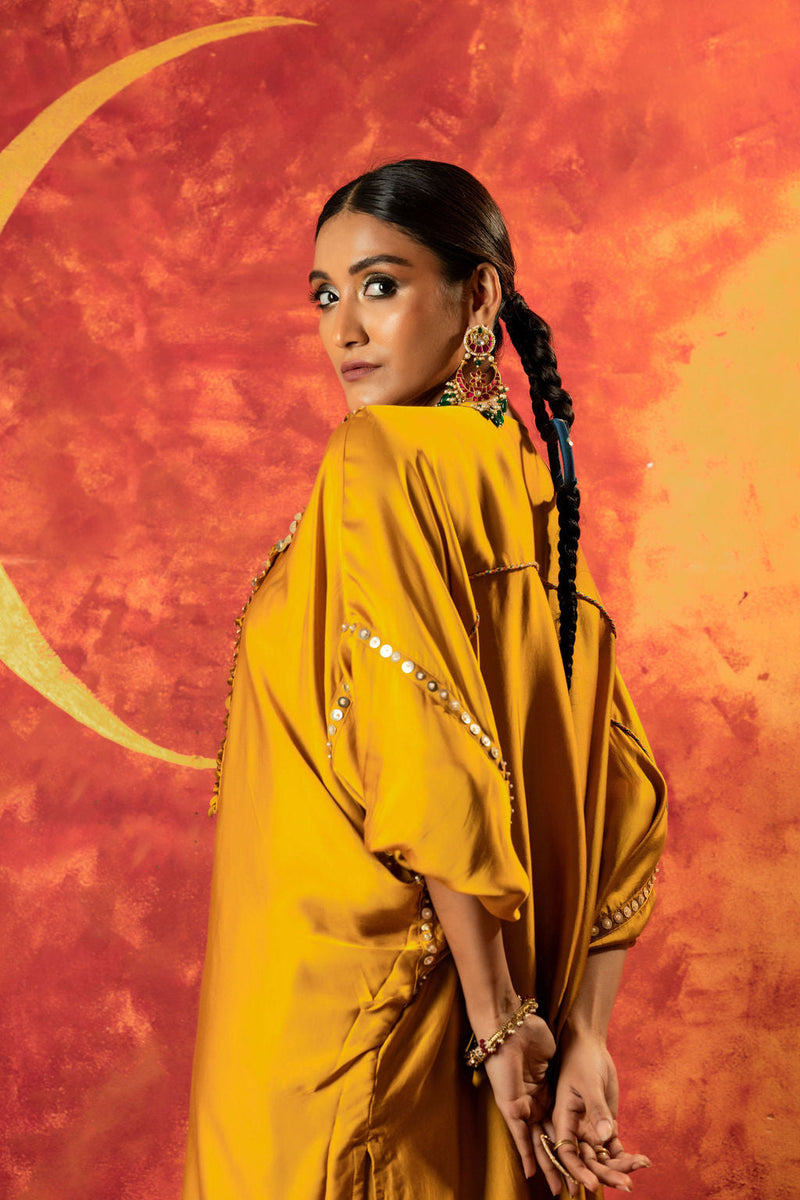 Mahi Mustard AntiFit Kurta with Pant satin by PRAHNAAYA in yellow color for women Worldwide