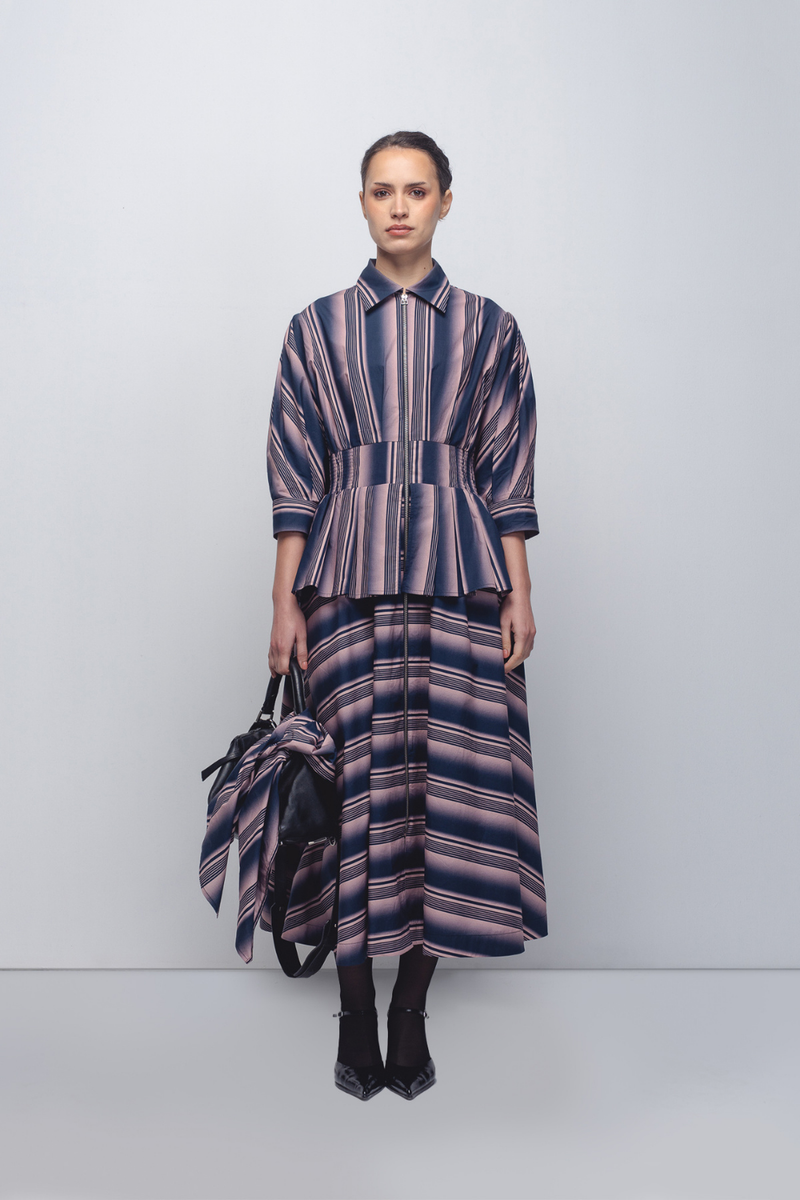 Ame Dress - Pink + Navy Stripe cotton by Leh Studios in pink color for women Worldwide