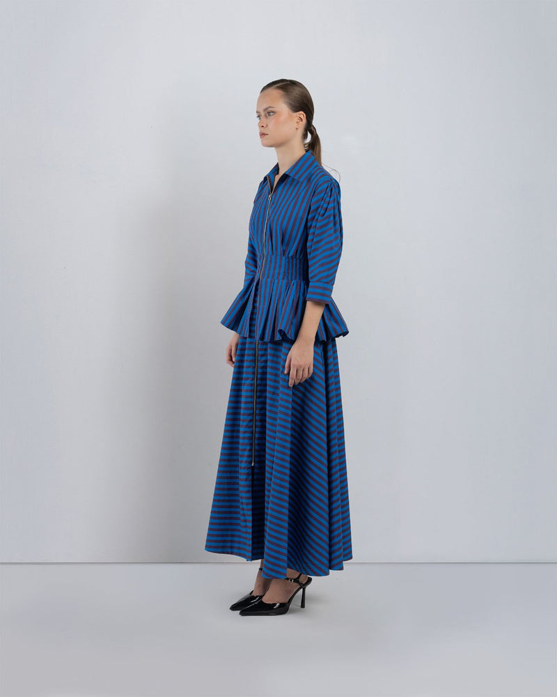 AME DRESS - Blue/ Plum Stripes dress by Leh Studios in blue for women Worldwide