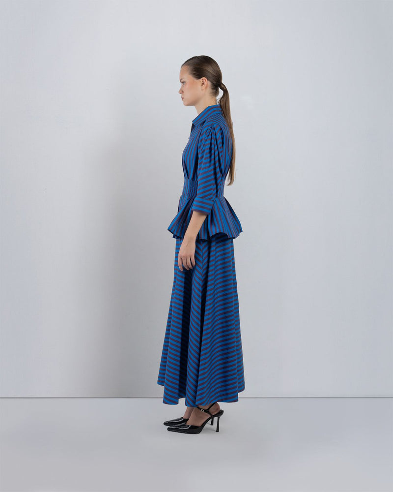 AME DRESS - Blue/ Plum Stripes dress by Leh Studios in blue for women Worldwide