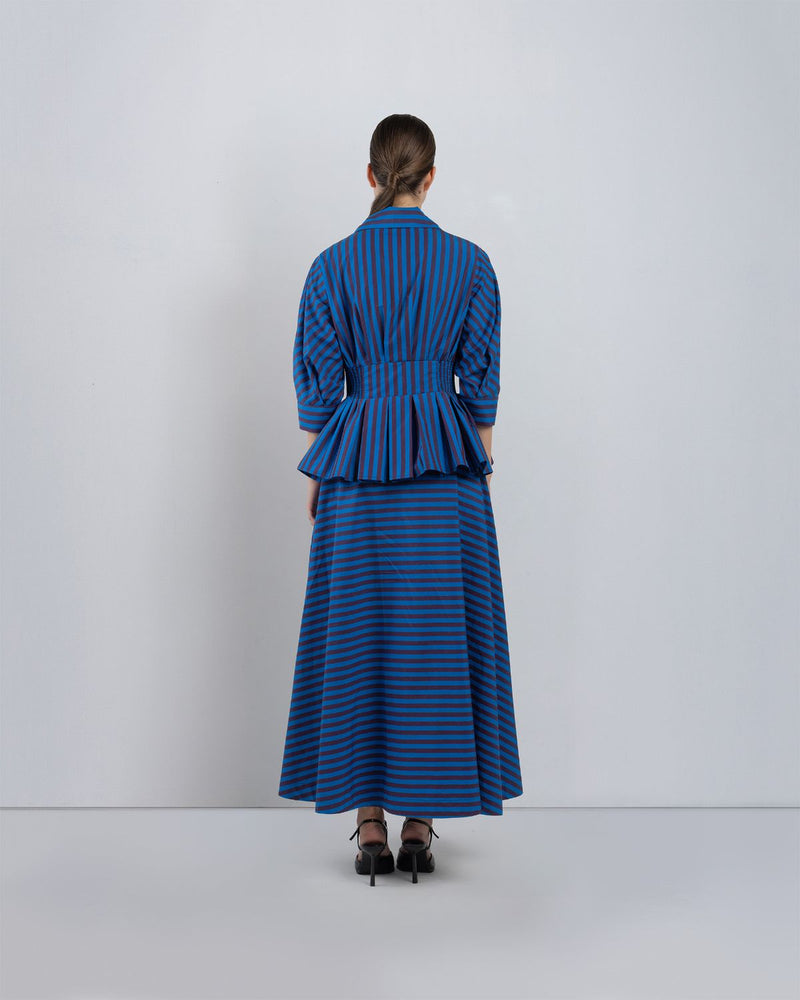 AME DRESS - Blue/ Plum Stripes dress by Leh Studios in blue for women Worldwide