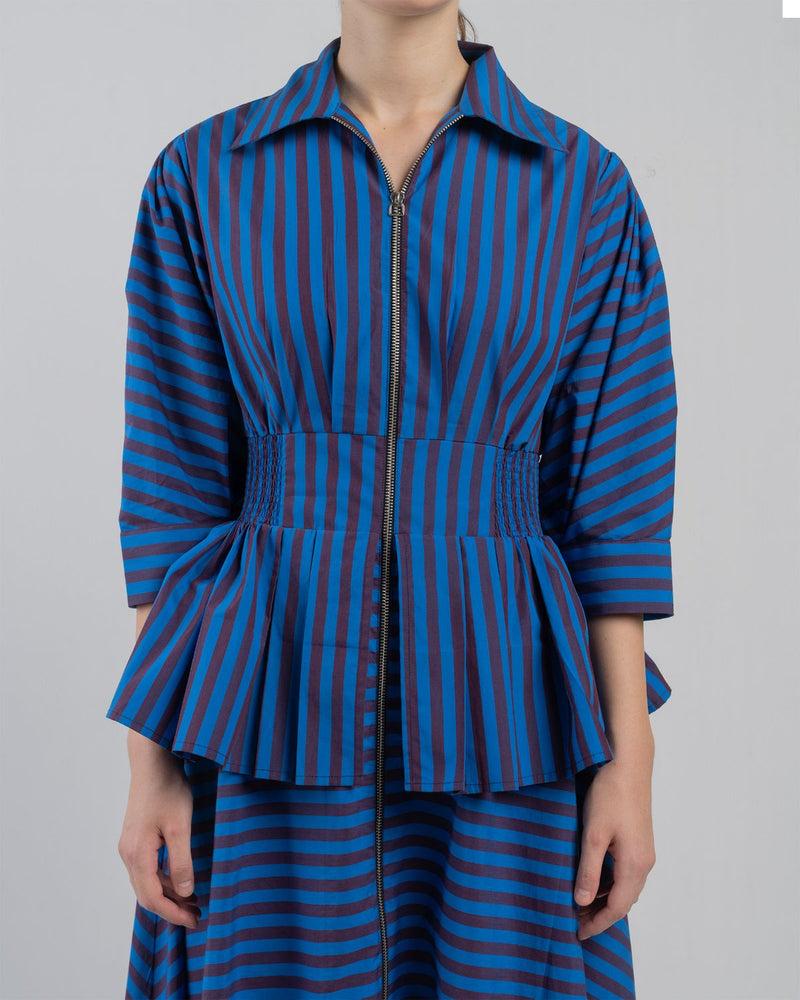AME DRESS - Blue/ Plum Stripes dress by Leh Studios in blue for women Worldwide
