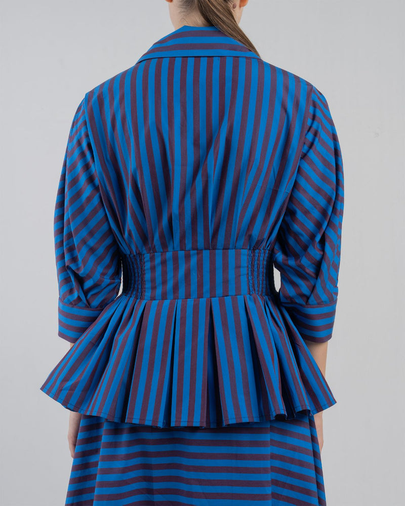 AME DRESS - Blue/ Plum Stripes dress by Leh Studios in blue for women Worldwide