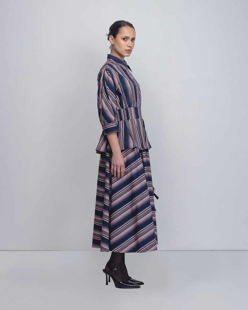 Ame Dress - Pink + Navy Stripe cotton by Leh Studios in pink color for women Worldwide