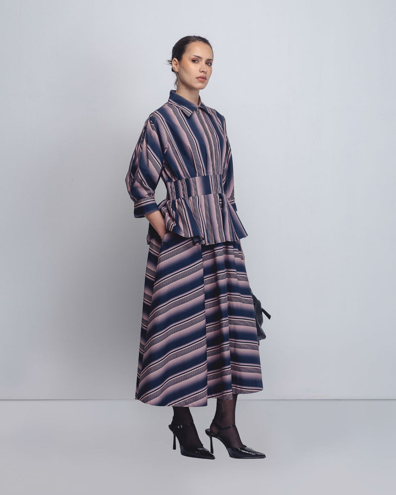 Ame Dress - Pink + Navy Stripe cotton by Leh Studios in pink color for women Worldwide
