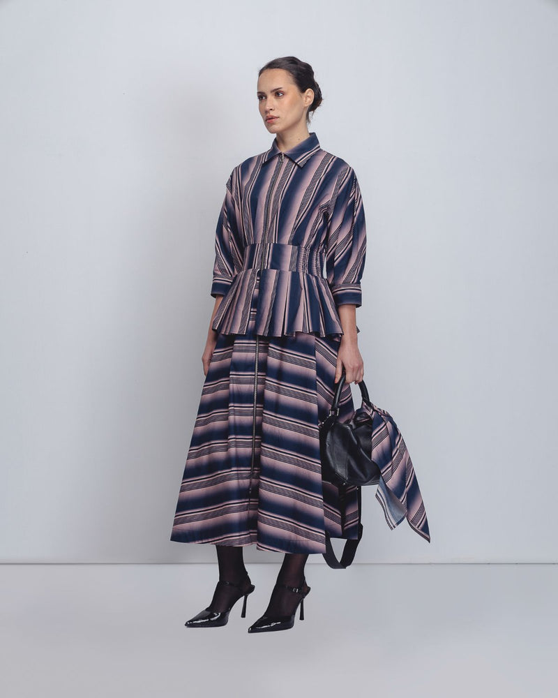 Ame Dress - Pink + Navy Stripe cotton by Leh Studios in pink color for women Worldwide