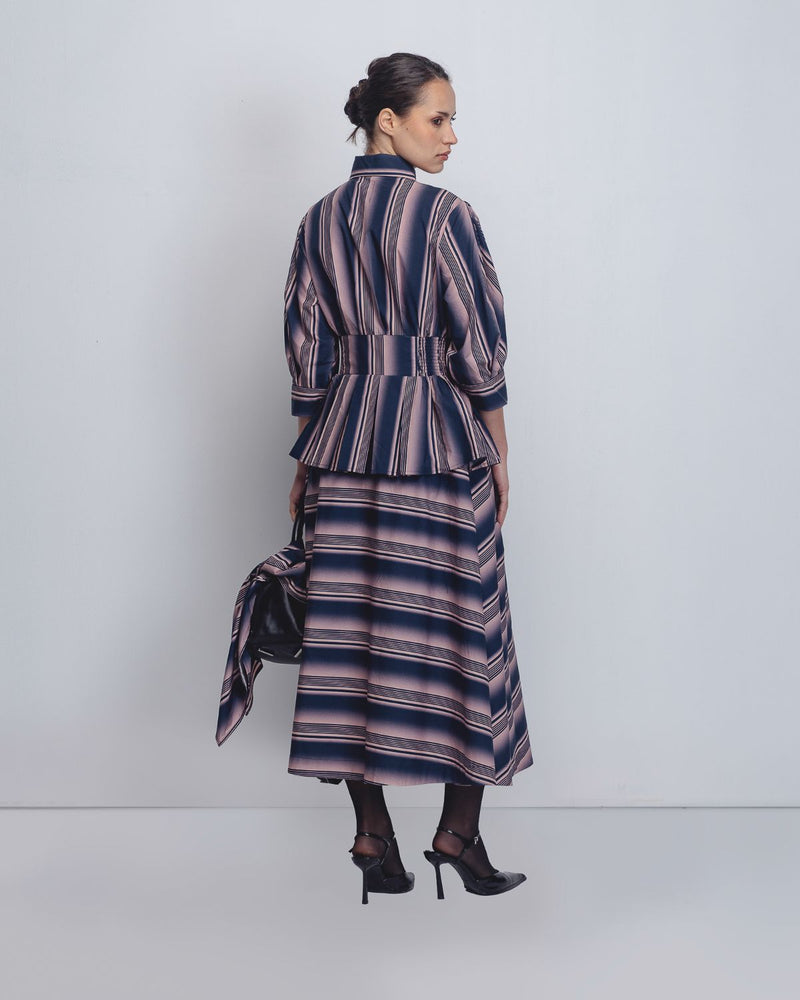 Ame Dress - Pink + Navy Stripe cotton by Leh Studios in pink color for women Worldwide
