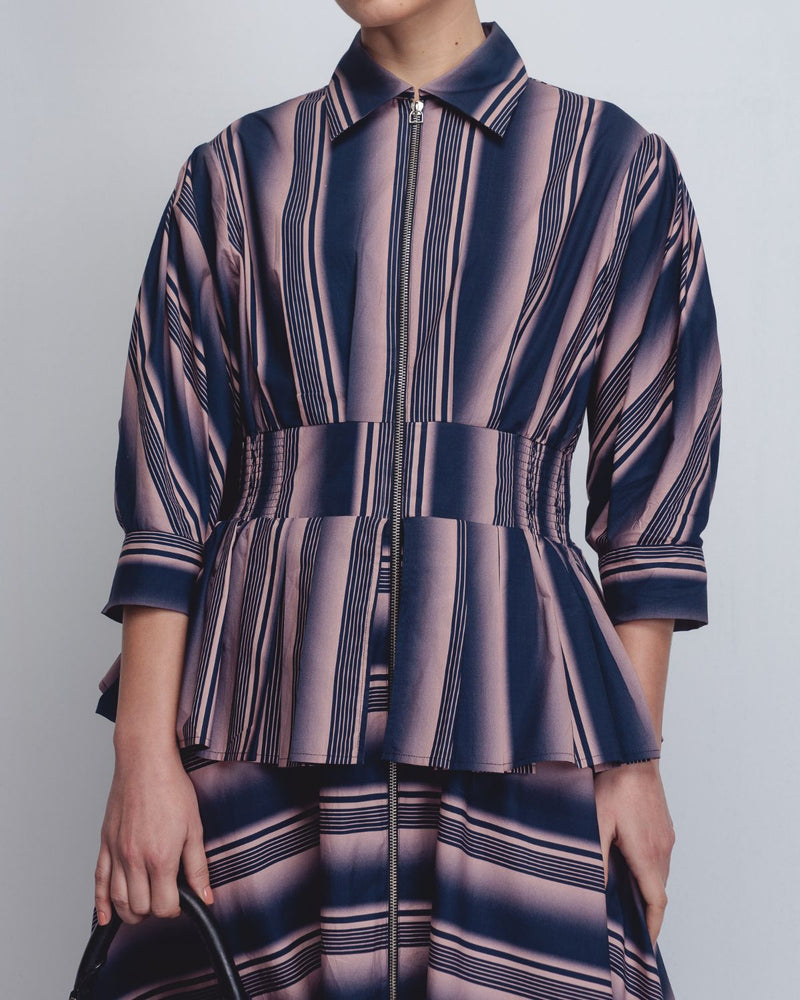 Ame Dress - Pink + Navy Stripe cotton by Leh Studios in pink color for women Worldwide