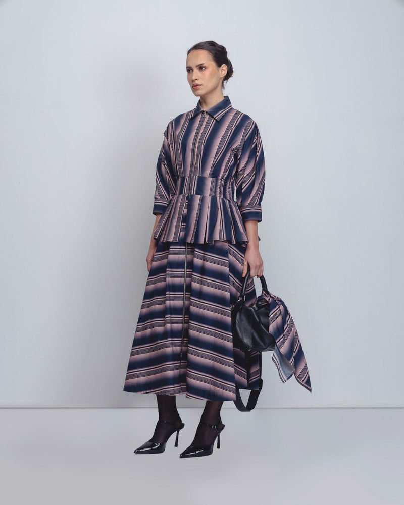 Ame Dress - Pink + Navy Stripe cotton by Leh Studios in pink color for women Worldwide