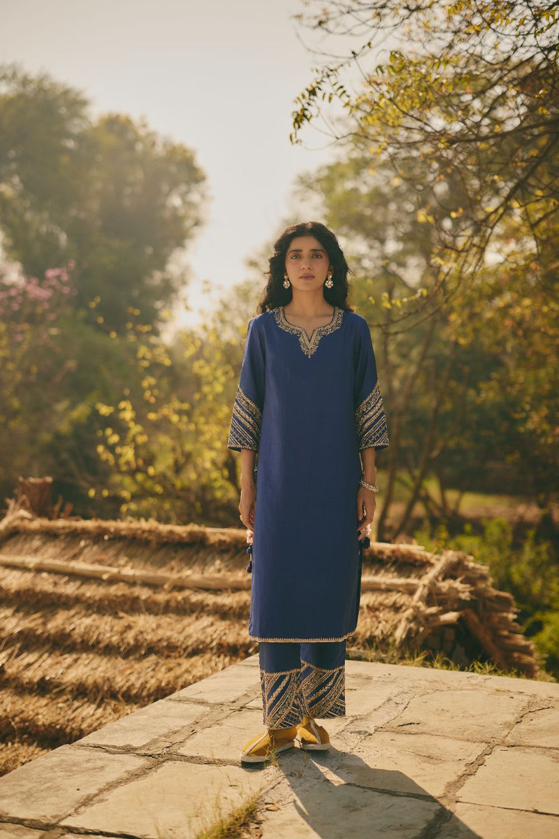 AMEERA & HOORAIN KURTA & PANT silk by Rashika Mittal in navy color for women Worldwide