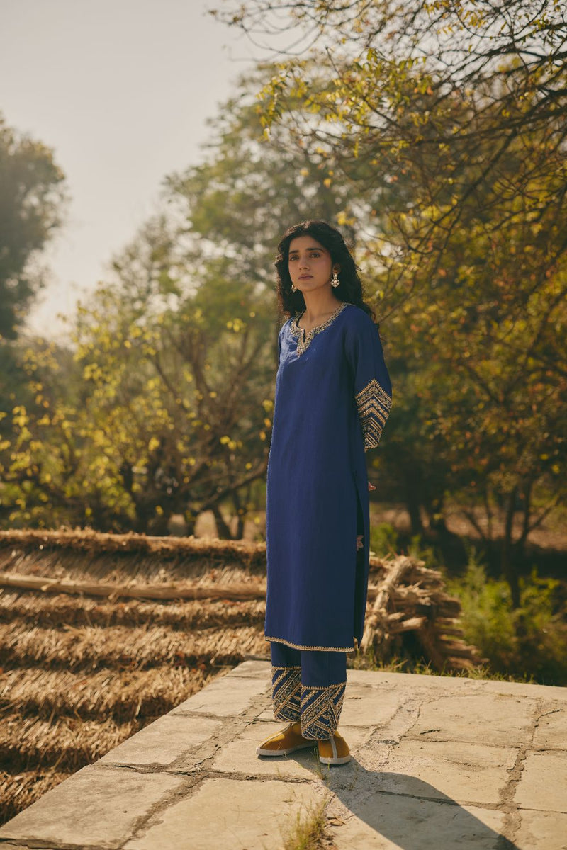AMEERA & HOORAIN KURTA & PANT silk by Rashika Mittal in navy color for women Worldwide