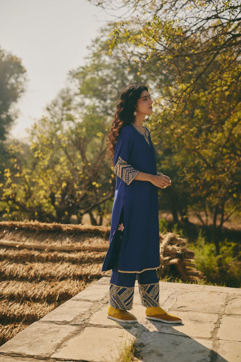 AMEERA & HOORAIN KURTA & PANT silk by Rashika Mittal in navy color for women Worldwide