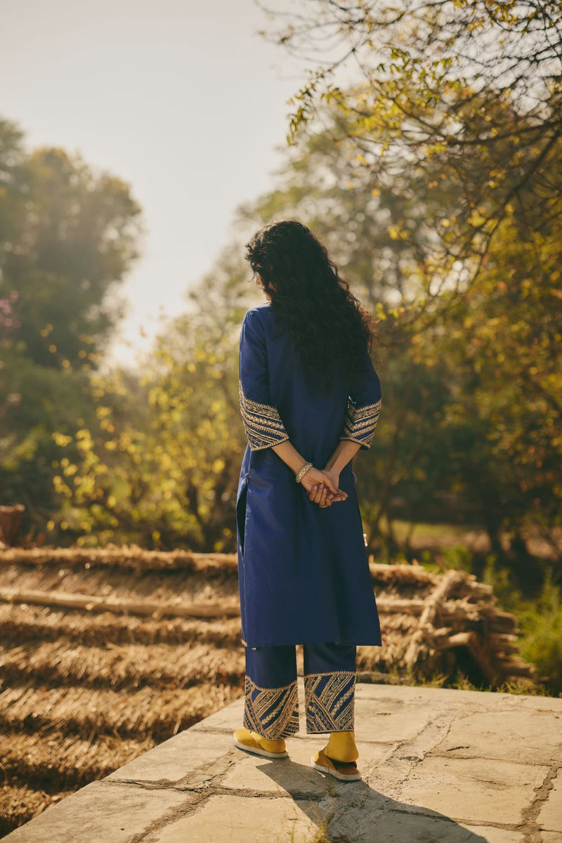 AMEERA & HOORAIN KURTA & PANT silk by Rashika Mittal in navy color for women Worldwide