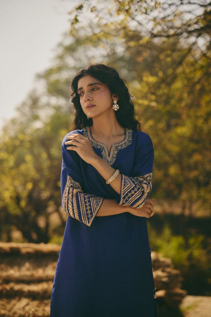 AMEERA & HOORAIN KURTA & PANT silk by Rashika Mittal in navy color for women Worldwide