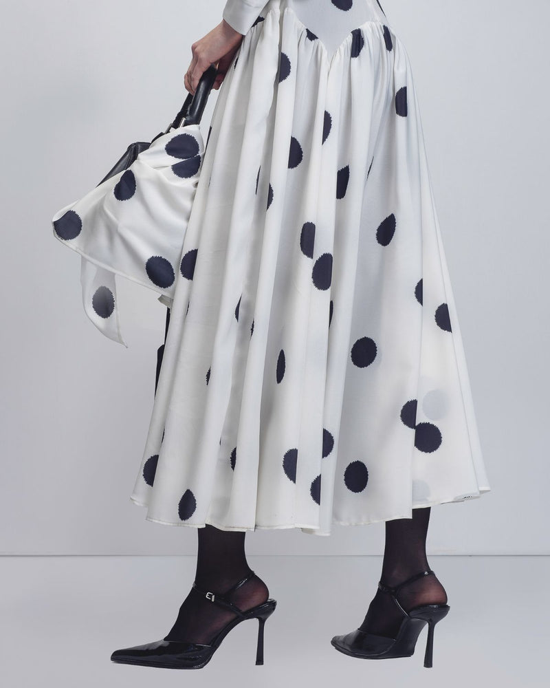 Amelia Dress - White + Black Dots by Leh Studios in black color for women Worldwide