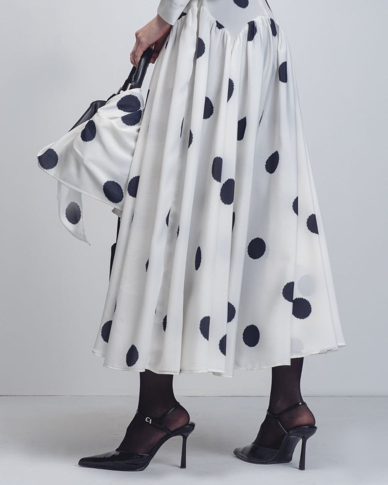 Amelia Dress - White + Black Dots by Leh Studios in black color for women Worldwide
