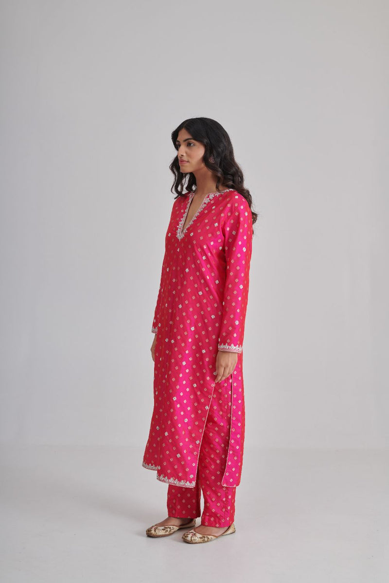 AMYRA & ADYA KURTA & PANT silk by Rashika Mittal in pink color for women Worldwide
