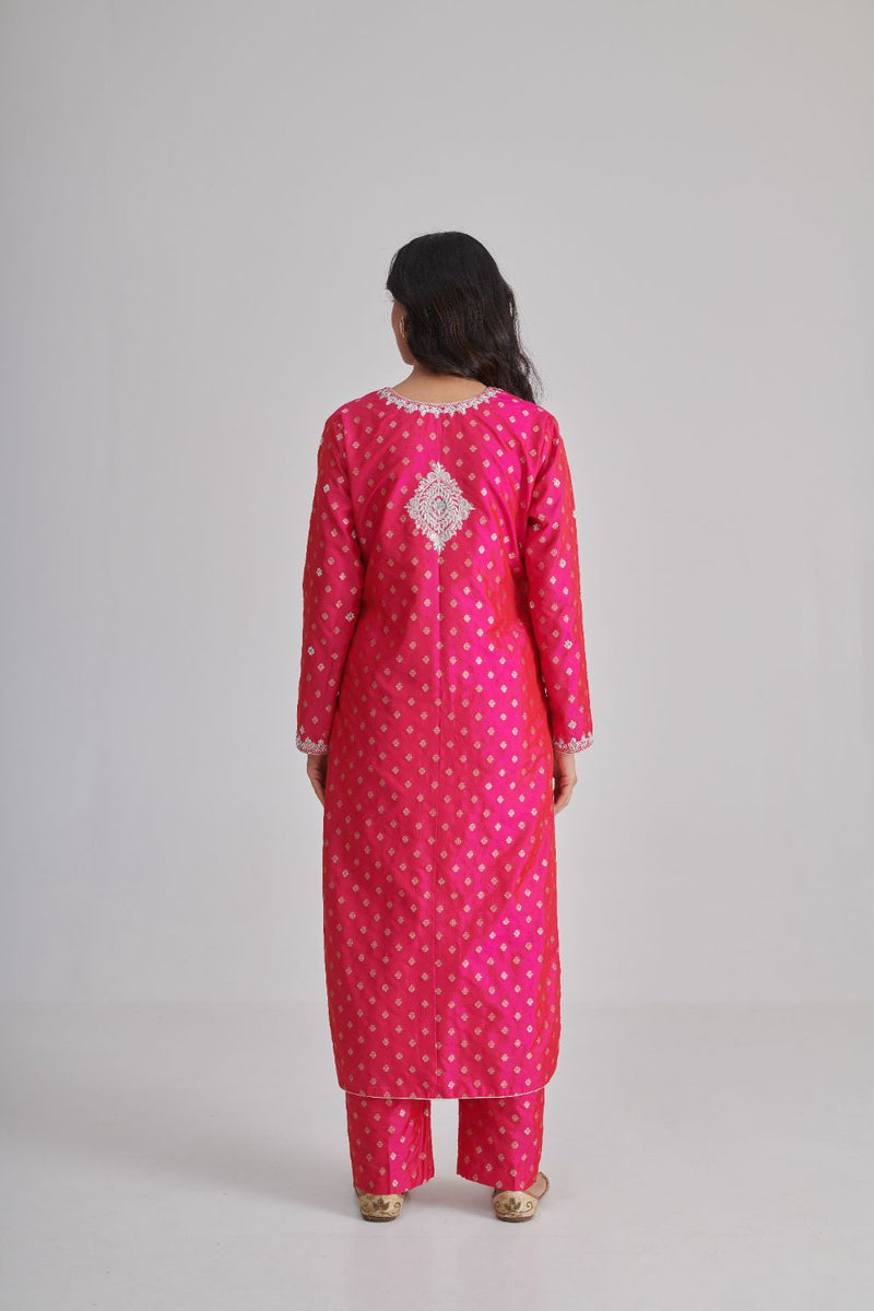 AMYRA & ADYA KURTA & PANT silk by Rashika Mittal in pink color for women Worldwide