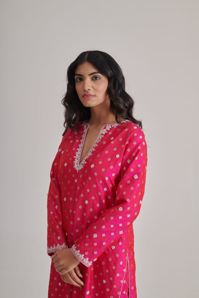 AMYRA & ADYA KURTA & PANT silk by Rashika Mittal in pink color for women Worldwide