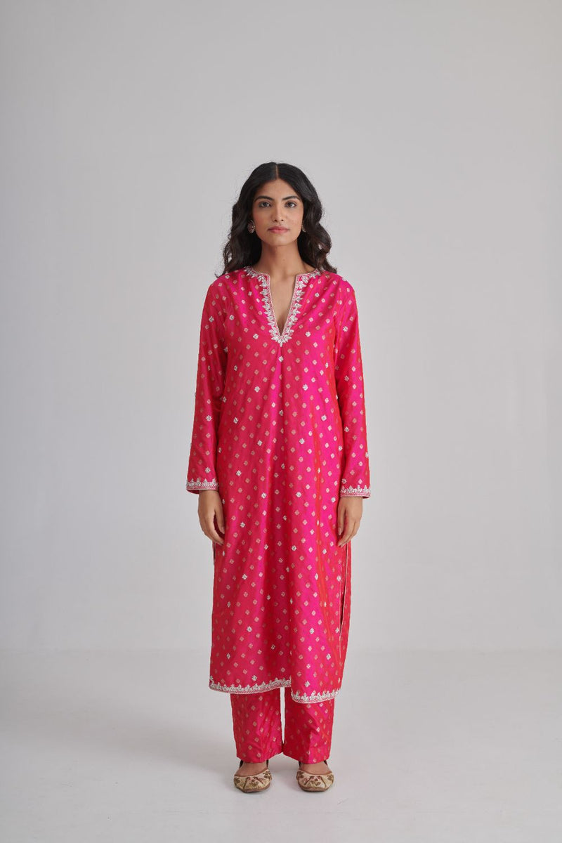 AMYRA & ADYA KURTA & PANT silk by Rashika Mittal in pink color for women Worldwide