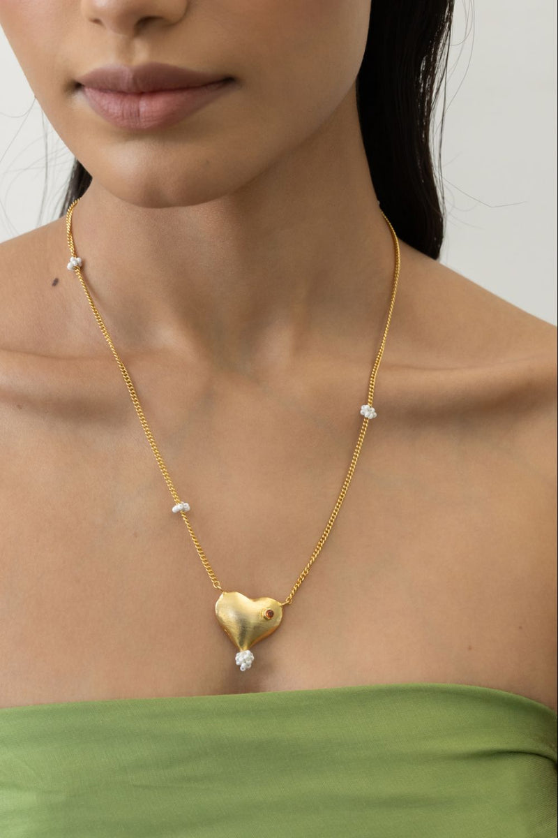 AN34G Happy Hearts Pendant 18k gold plated on brass neckpiece by Aarjavee for women Worldwide