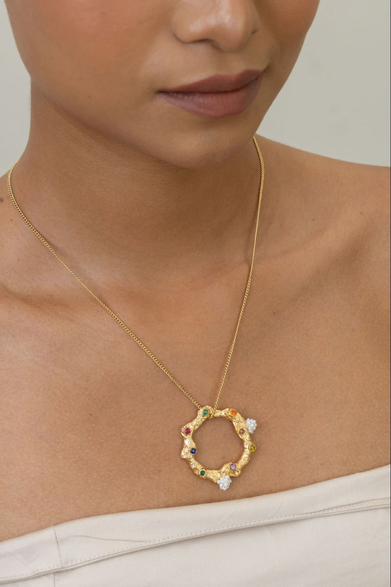 AN35G The Summer Circle 18k gold plated on brass neckpiece by Aarjavee for women Worldwide