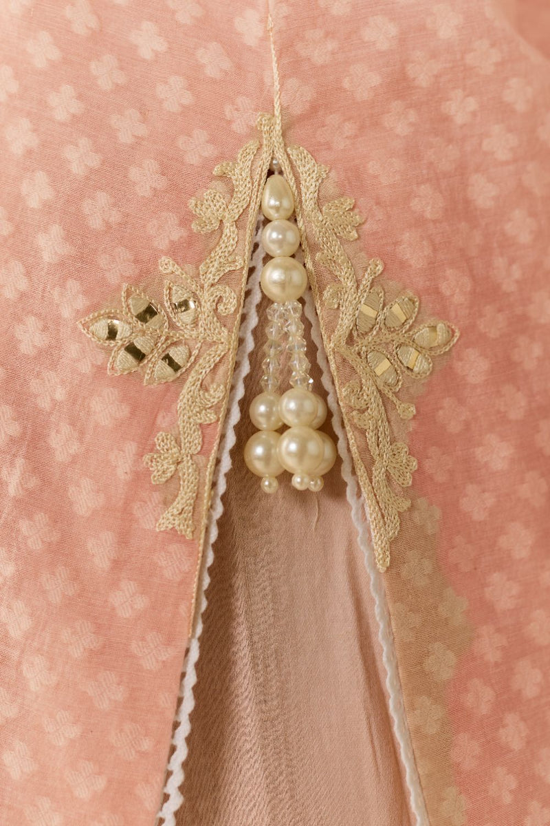 ANAISHA - CARNATION PINK SHORT KURTA WITH FARSHI SALWAR chanderi silk kurta/kurta set by SHEETAL BATRA in carnation pink with daisy ivory for women Worldwide