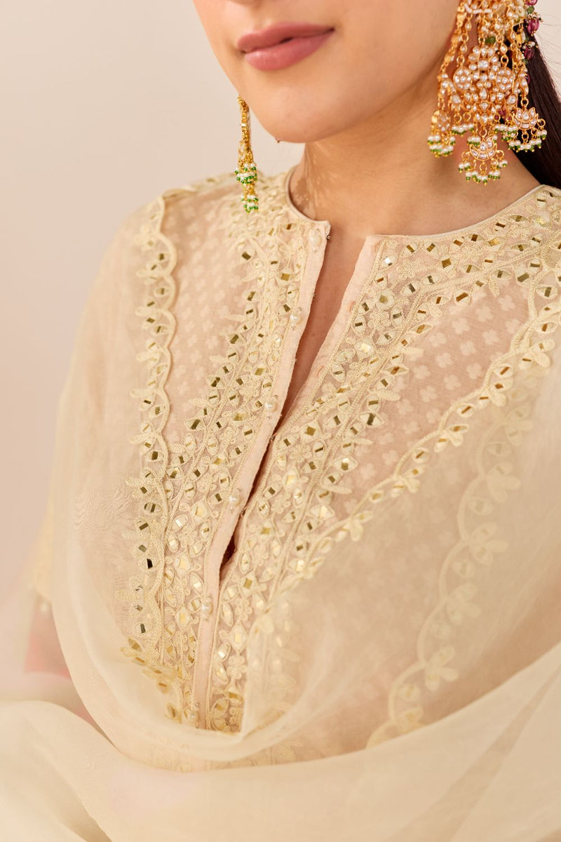 ANAISHA - CARNATION PINK SHORT KURTA WITH FARSHI SALWAR chanderi silk kurta/kurta set by SHEETAL BATRA in carnation pink with daisy ivory for women Worldwide