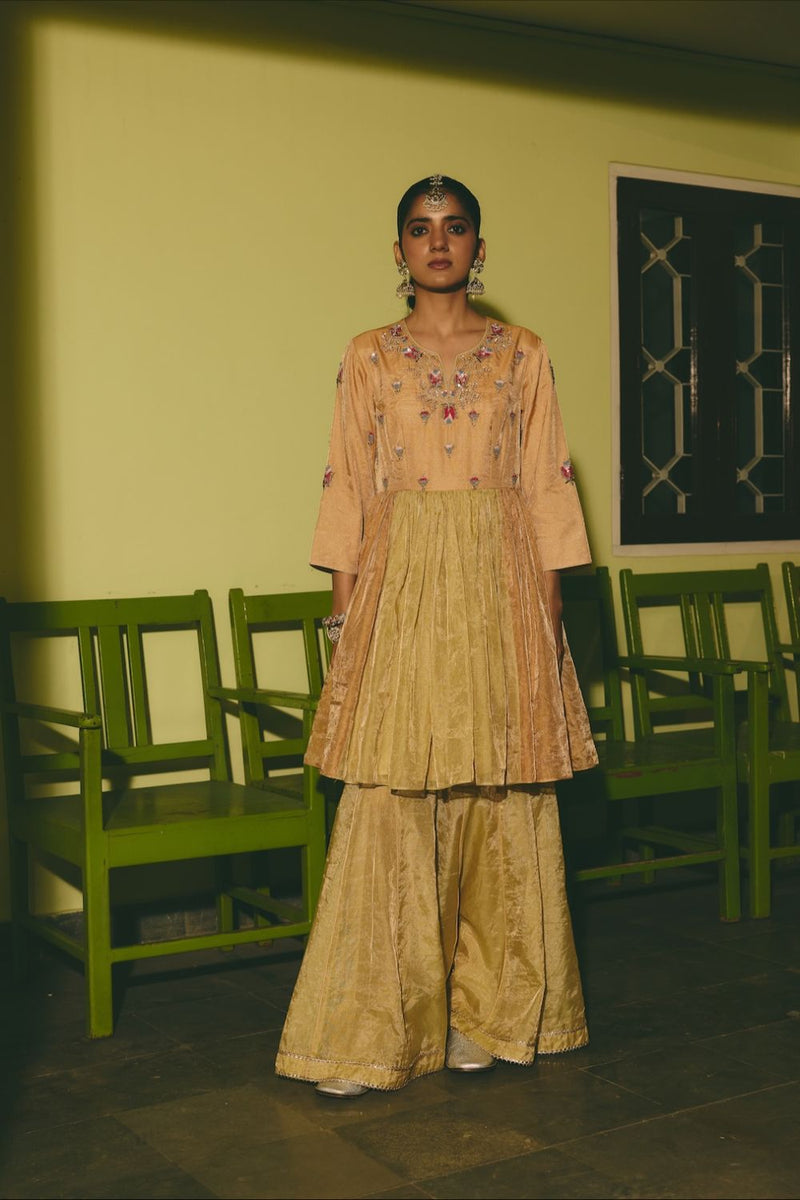 ANANYA & TAVISHI KURTA & SHARARA tissue by Rashika Mittal in multi color for women Worldwide