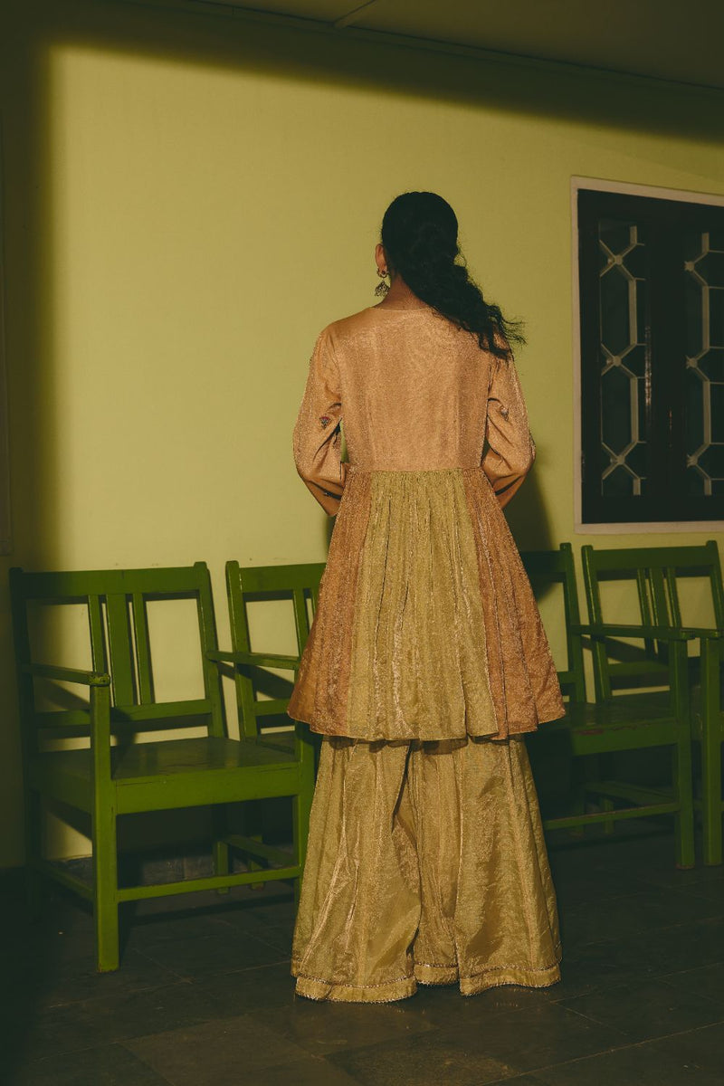 ANANYA & TAVISHI KURTA & SHARARA tissue by Rashika Mittal in multi color for women Worldwide