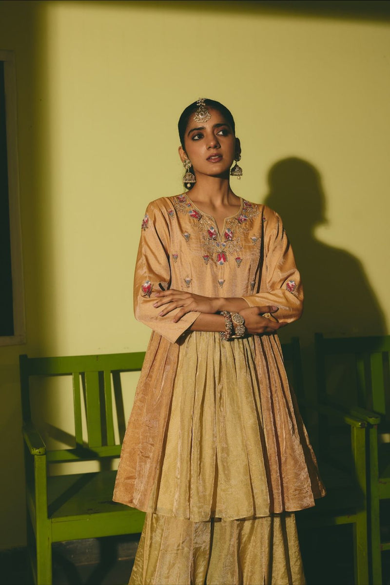 ANANYA & TAVISHI KURTA & SHARARA tissue by Rashika Mittal in multi color for women Worldwide