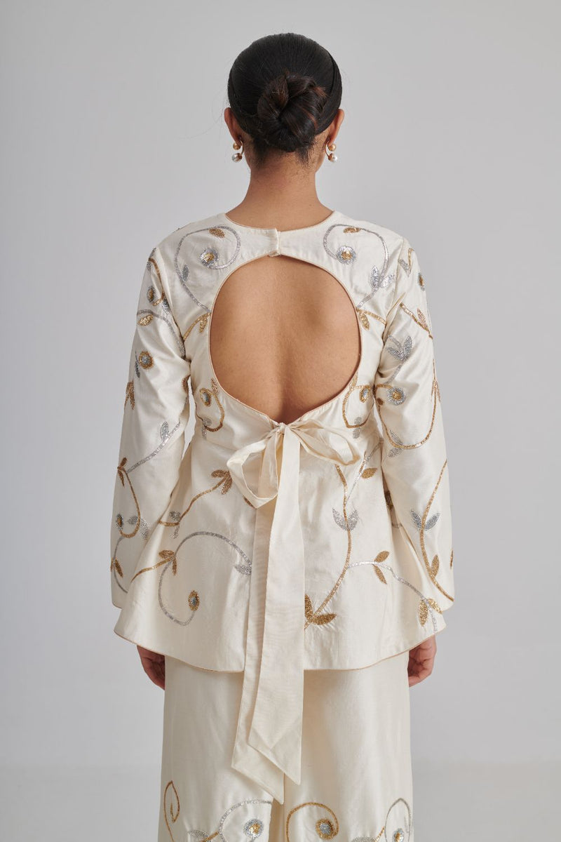 ANIKA & MAHBOOB CO-ORD SET silk by Rashika Mittal in ivory color for women Worldwide