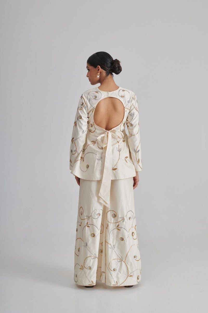 ANIKA & MAHBOOB CO-ORD SET silk by Rashika Mittal in ivory color for women Worldwide