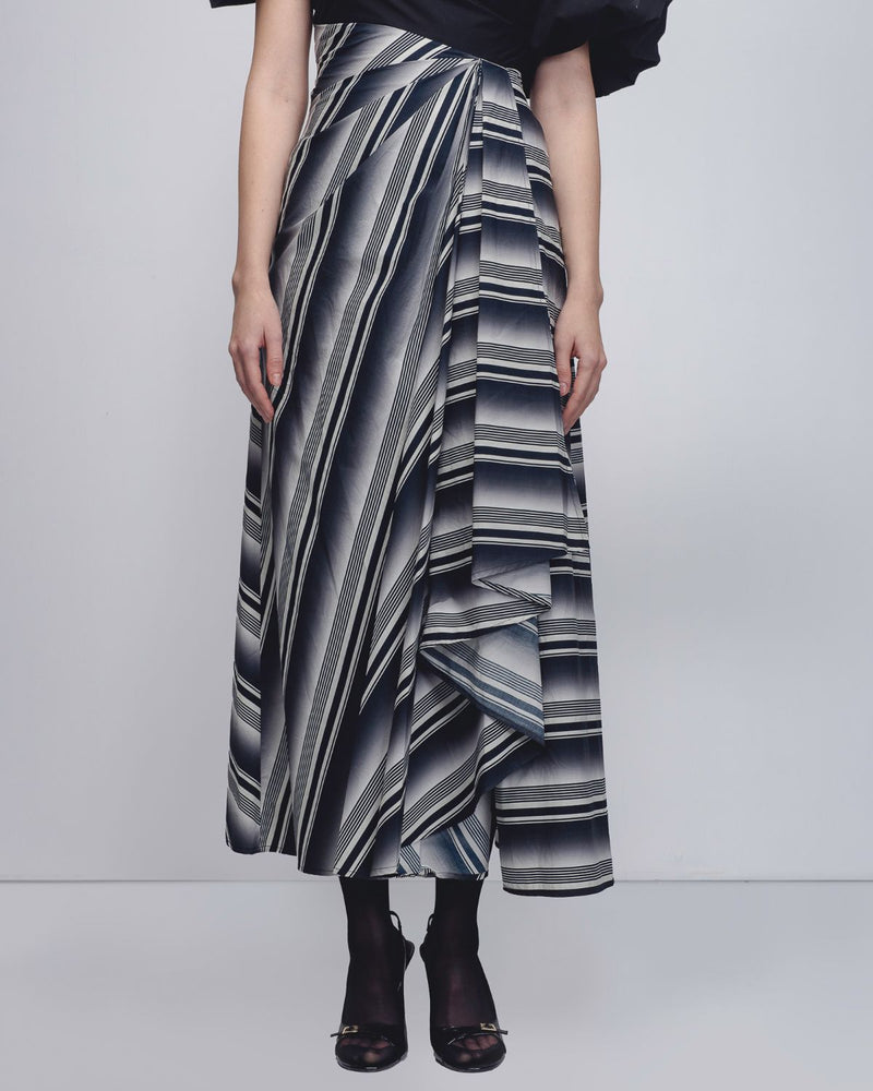 Anja Dress - Black + White Stripes cotton by Leh Studios in black color for women Worldwide