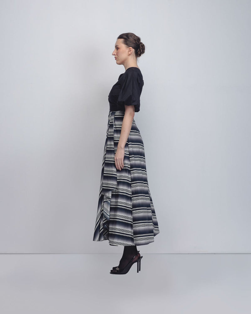 Anja Dress - Black + White Stripes cotton by Leh Studios in black color for women Worldwide
