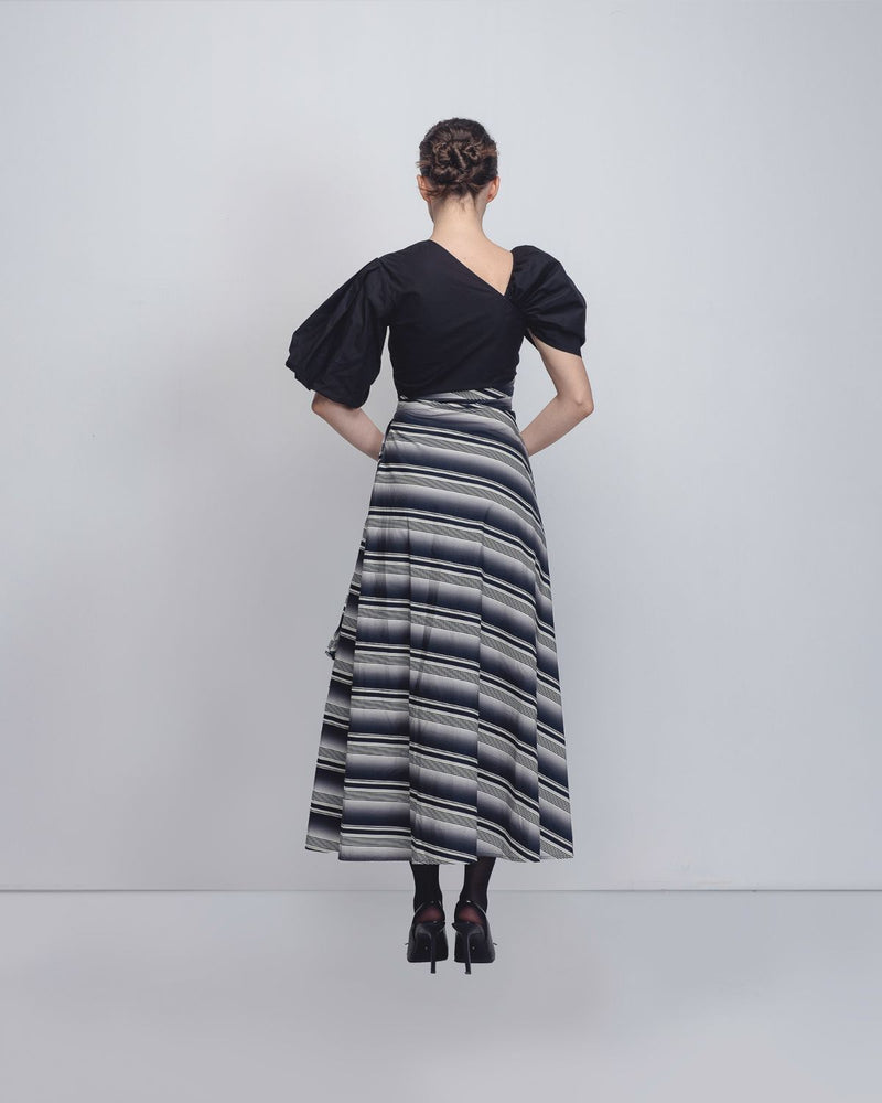Anja Dress - Black + White Stripes cotton by Leh Studios in black color for women Worldwide