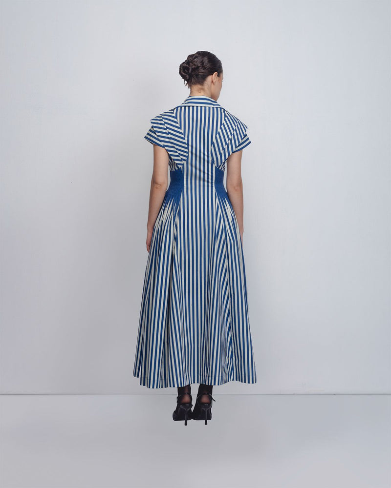 Anne Dress - Cobalt + White Stripes cotton by Leh Studios for women Worldwide