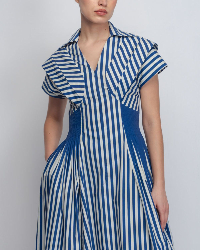 Anne Dress - Cobalt + White Stripes cotton by Leh Studios for women Worldwide
