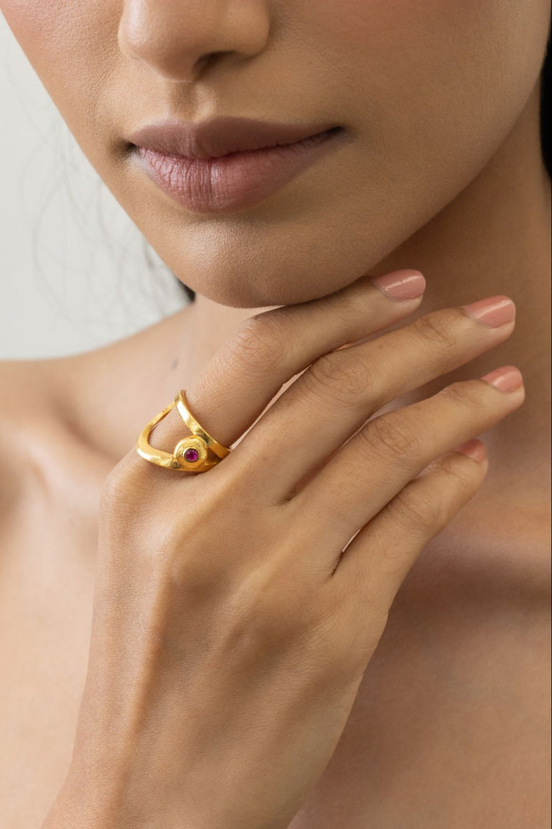 AR29G Fruit Slice 18k gold plated on brass ring by Aarjavee for women Worldwide