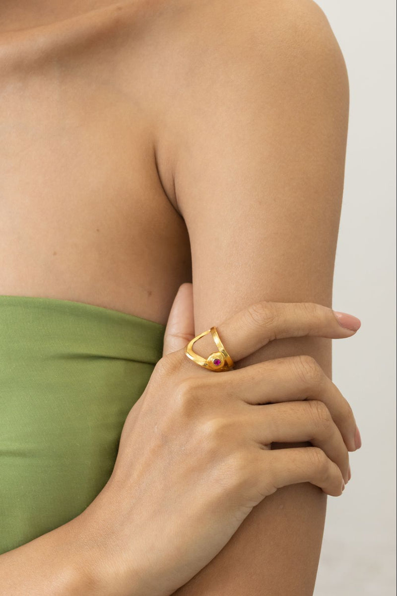 AR29G Fruit Slice 18k gold plated on brass ring by Aarjavee for women Worldwide