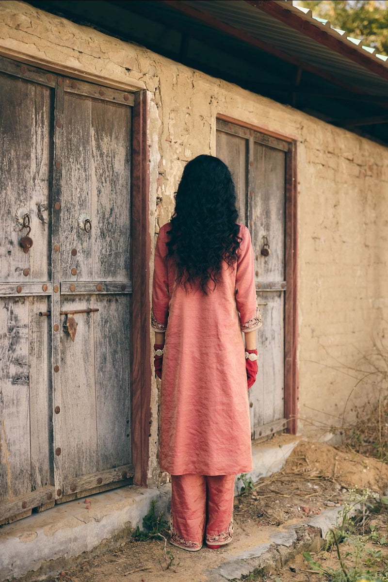 ARUNA & KAVYA KURTA & PANT tissue by Rashika Mittal in red color for women Worldwide