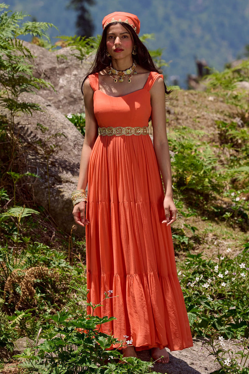 Astrid Anarkali Set georgettte by Paulmi & Harsh-kahan Sep'26 in orange for women Worldwide