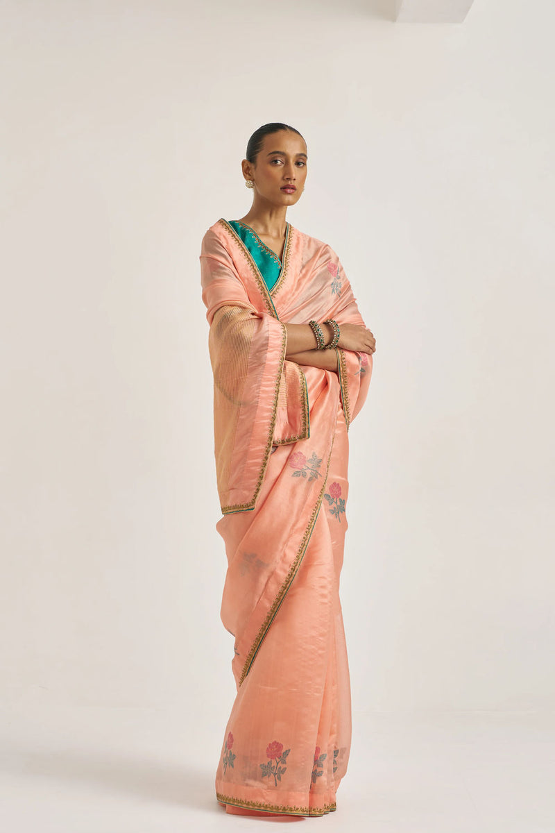 Attar Sari silk jamdani by Suparna Som in red for women Worldwide