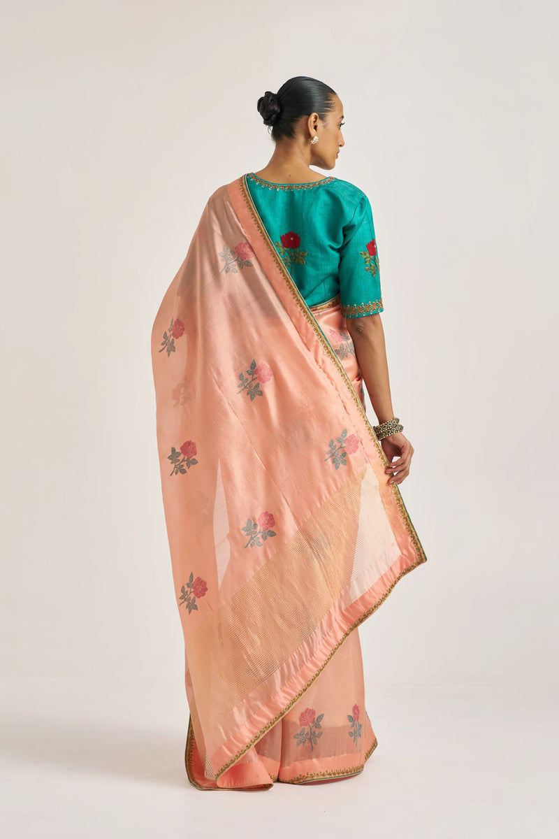 Attar Sari silk jamdani by Suparna Som in red for women Worldwide